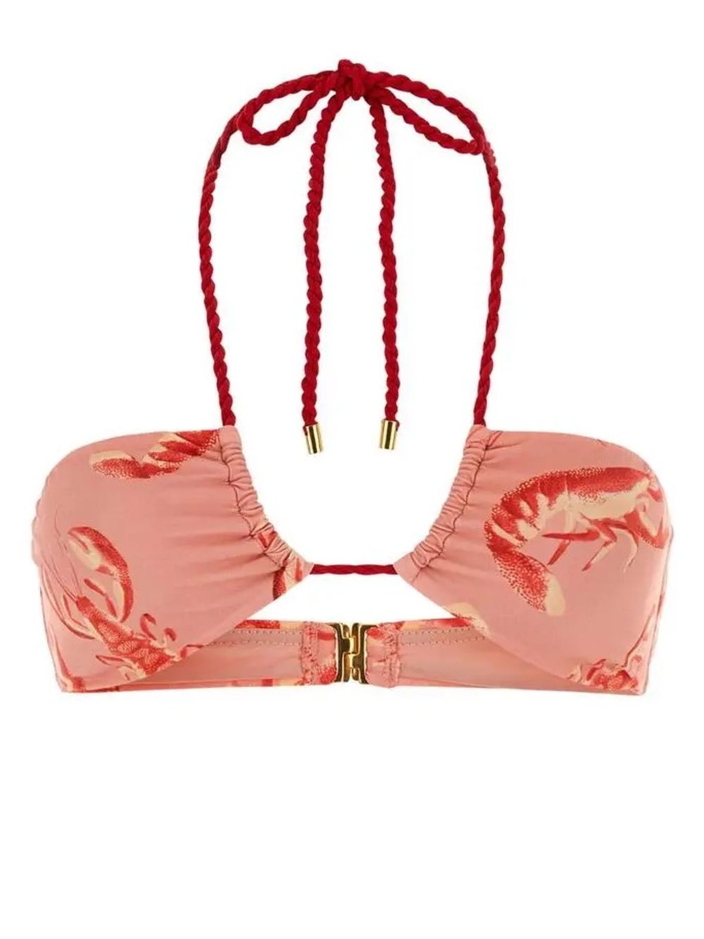 NWT Farm Rio Pink Lobster Print Bandeau Bikini Top Size L Braided Halter Swim